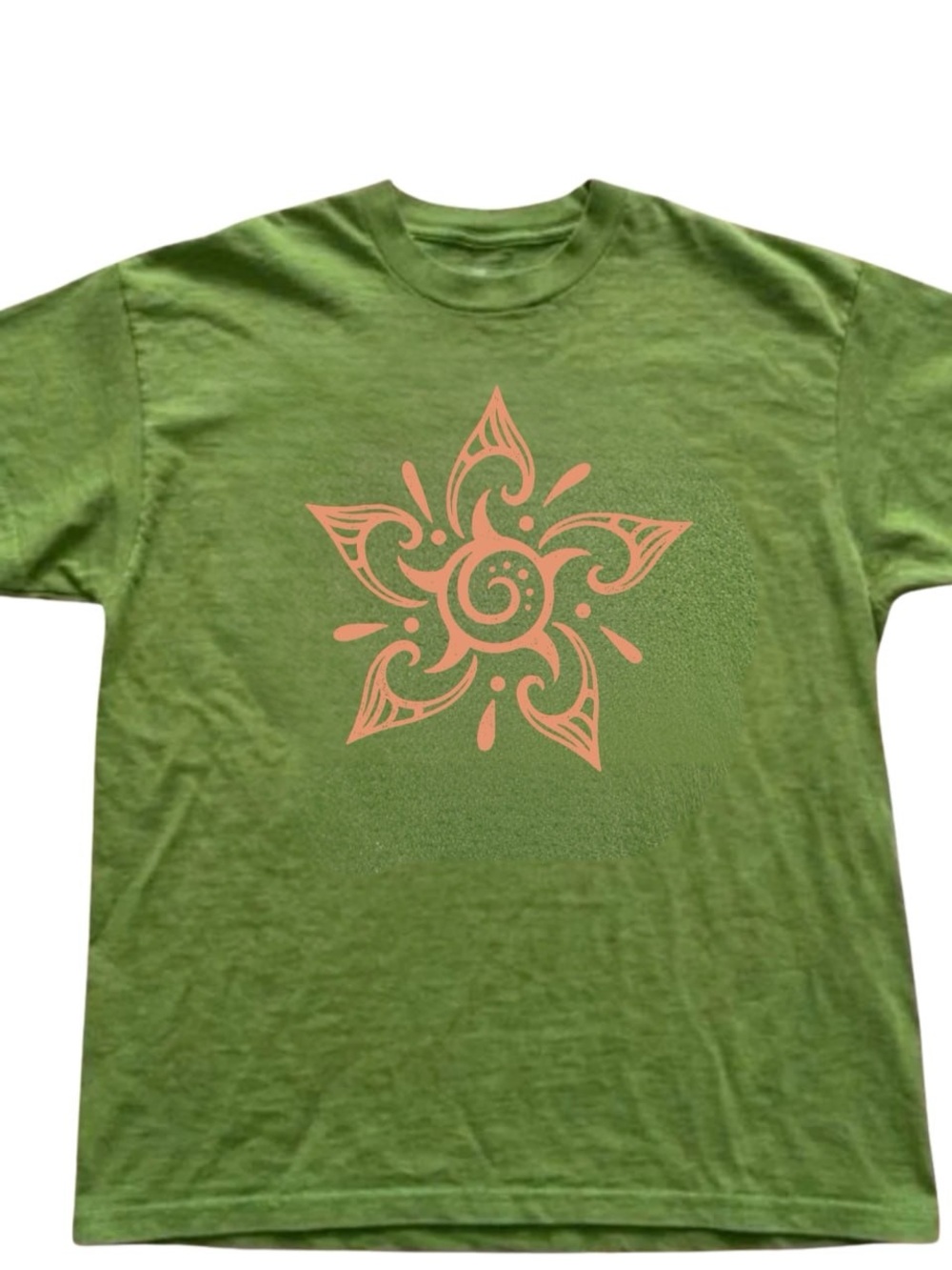 Gildan Green Short Sleeve Tee with Coral Starburst Graphic